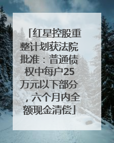 红星控股重整计划获法院批准：普通债权中每户25万元以下部分，六个月内全额现金清偿